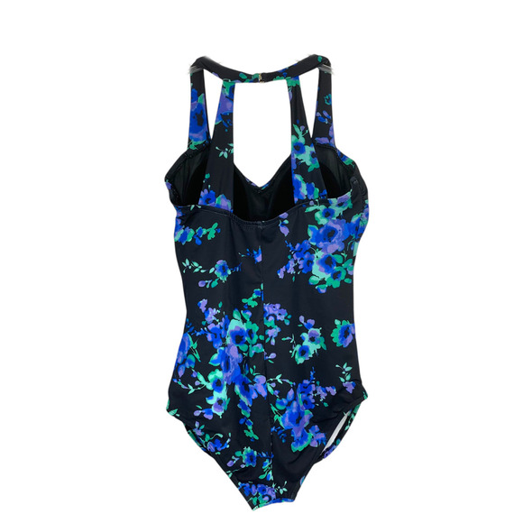 Swimsuits for All Plus Sz 16 Dark Floral Sarong Front H Back One Piece Swimsuit - Picture 7 of 7